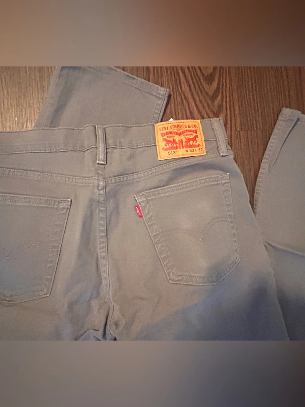 Levi's gray straight jeans with tan leather patch 33 x 32